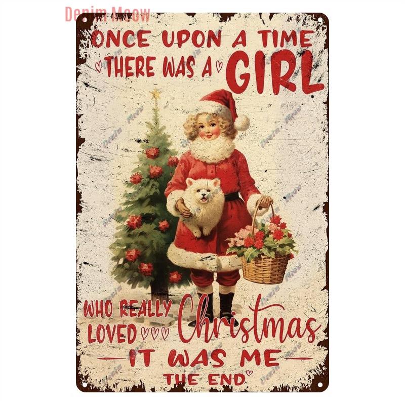 Vintage Merry Christmas Metal Tin Sign, Retro What A Wonderful World Girl, Wall Poster Jingling Bell, Home Decoration, WY297