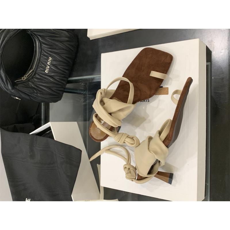 Show Long Legs! Vintage Square Toe Roman Sandals Fairy Summer Wear Sexy Stiletto Cross Strap High Heels