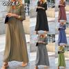 Fashion Autumn Winter Solid Color Print Long Sleeve V-Neck Casual Dresses