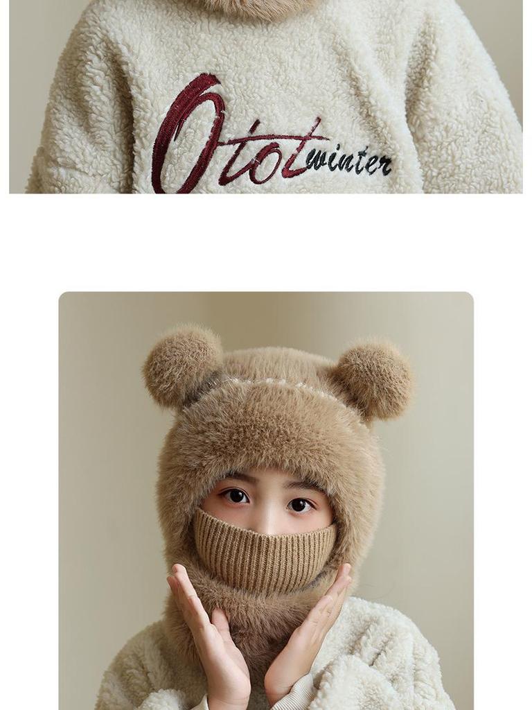 Children's Wool Knit Hooded Scarf with Windproof Ear Protection for Autumn and Winter