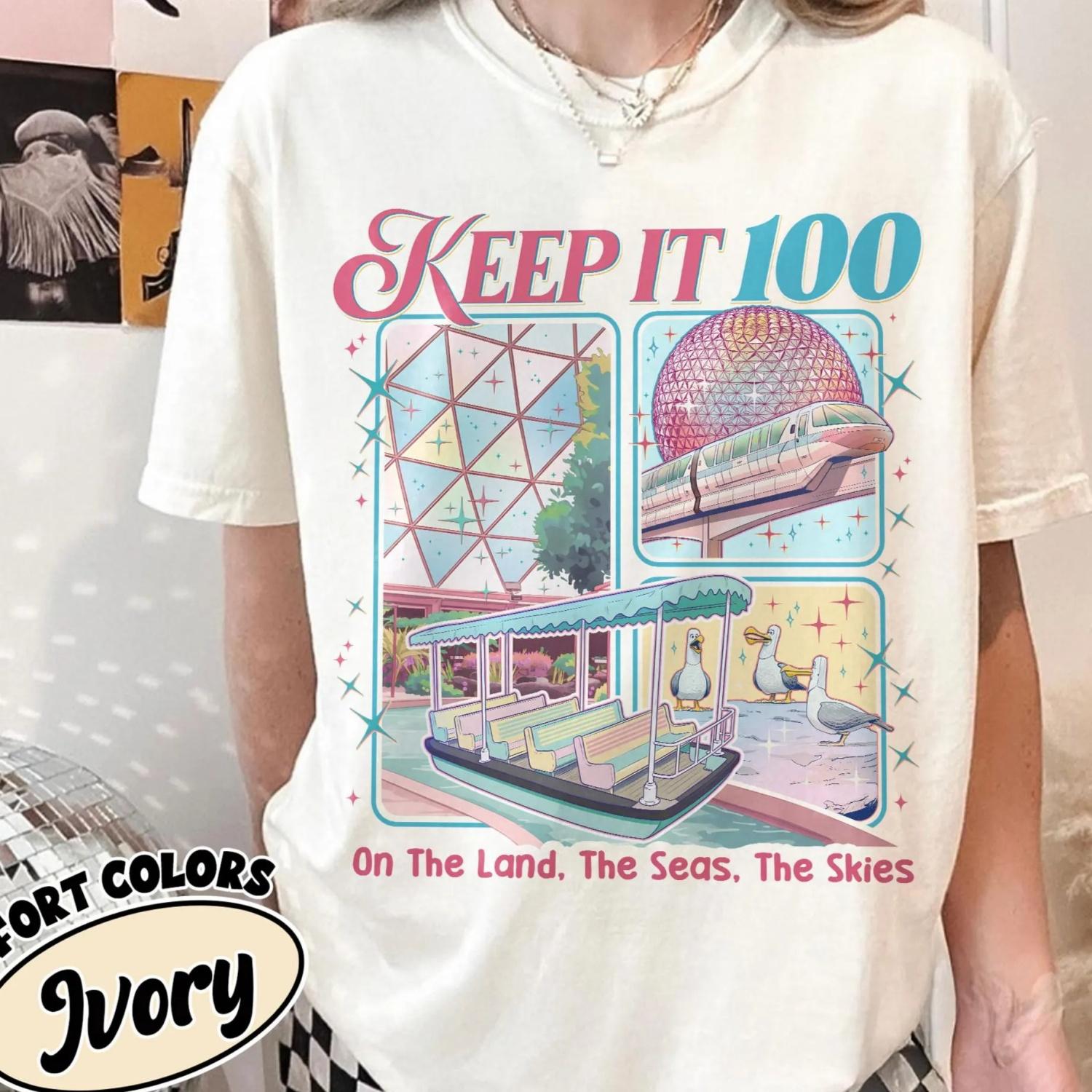 Рубашка Keep It 100 Comfort Colors, Футболка WDW «Земля, Моря, Небеса», Ретро Футболка Парка Магии XL