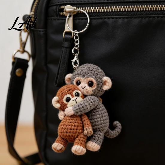 Portachiavi Scimmia Crochet Fatto a Mano Lavorato a Maglia Carino Ciondolo per Borsa per Zaino Borsa Durevole