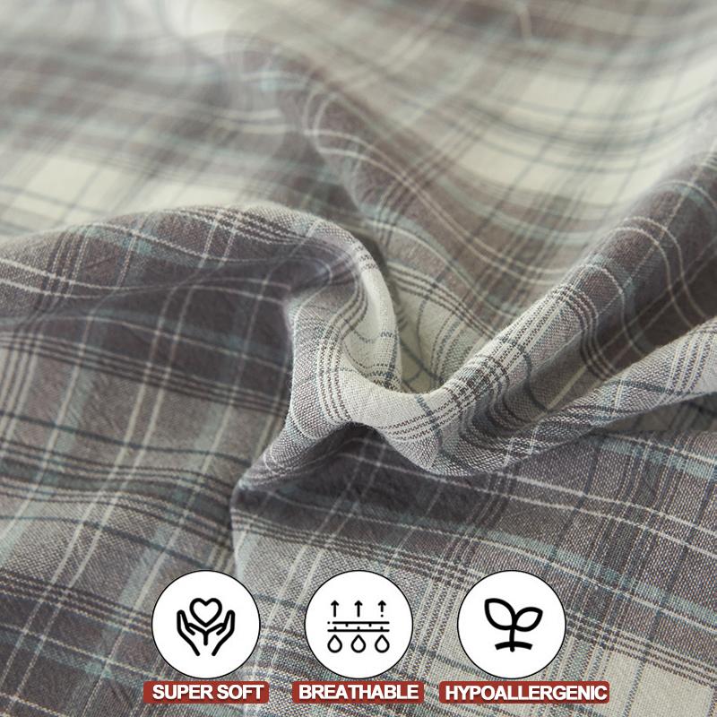 100% Cotton Bedding Set Luxury Duvet Cover Set- 1 Duvet Cover with 2 Pillowcases, Classic Plaid Style,Comforter Set Cover