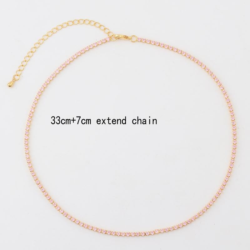 

Pink Freen Heart Pendent 18K Gold Plated CZ Tennis Chain 3A Zircon Paved Crystal Chain Choker Necklace For Women Jewelry Gift