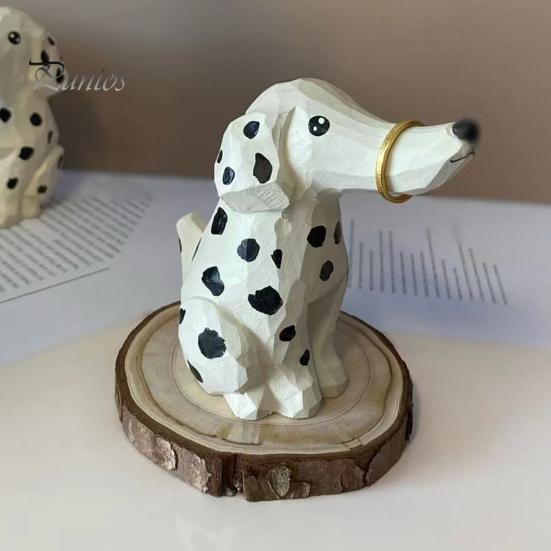 Creative Home Office Decor Handmade Dalmatian Dog Wooden Ornament, Hand Carved Basswood Ornament Animal Figurine, Sculpture for Window Minimalist