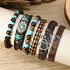 Leather Bracelets for Men Women Handmade Wrap Woven Cuff Bracelets Wooden Beaded Bracelets Vintage Ethnic Tribal Wristbands Bracelet Set Adjustable