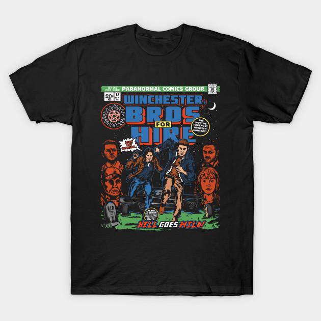 

Men Black Print T-shirt Winchester Bros For Hire No-Cut Transfer Paper Print Cotton Tshirt 4XL чорний