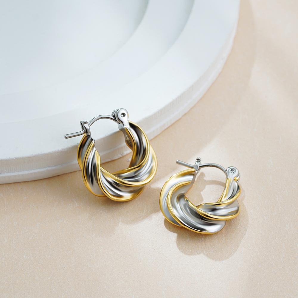 Vintage Gold&Silver Plated Twisted Hoop Earrings for Women Fashion Mixed Double Layer Small Hoops Ear Buckle Jewelry
