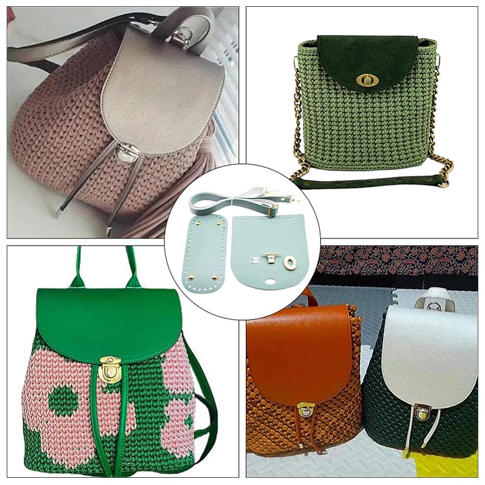 1 Set DIY PU Leather Crochet Crossbody Bag Kit, Including PU Leather Sheets, Strap, Metal Findings, Golden, Aquamarine, 600~1250mm