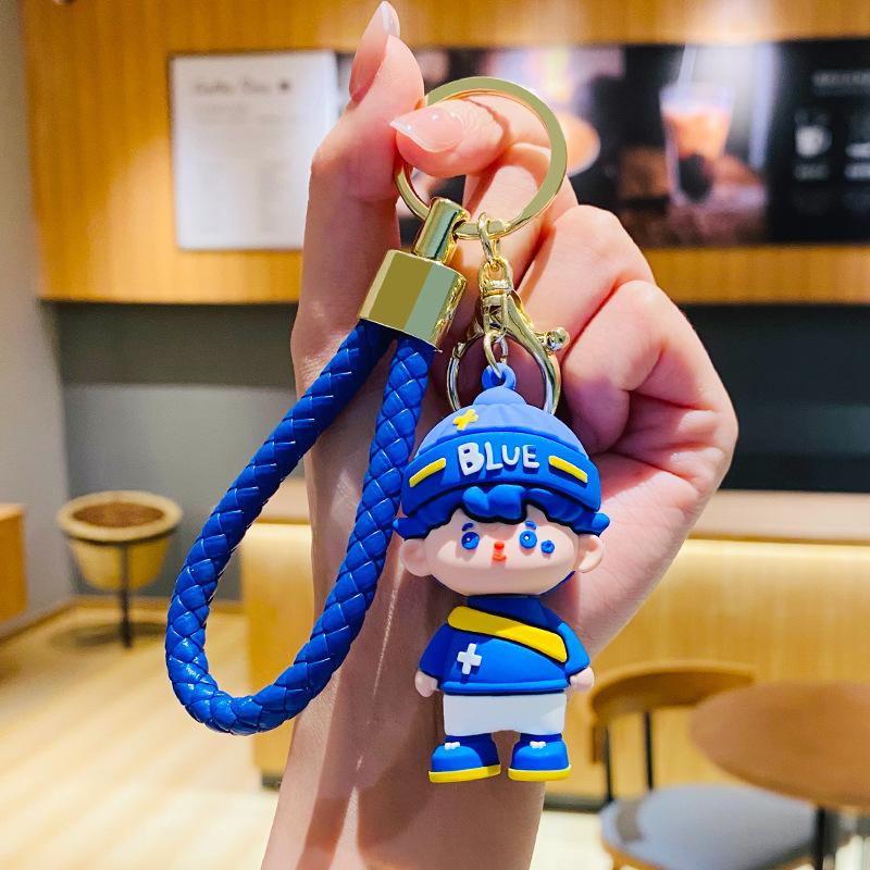 Blue Couple Keychain Cartoon Boy Girl Doll Exquisite Car Bag Pendant Ground Marketing Small Gift