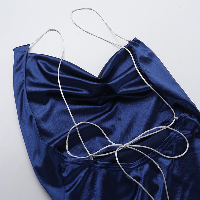 Φόρεμα Ανοιξιάτικο Γυναικείο Σικ Σικ Σέξι Ασύμμετρο με Ασημί Τιράντα Slingneck