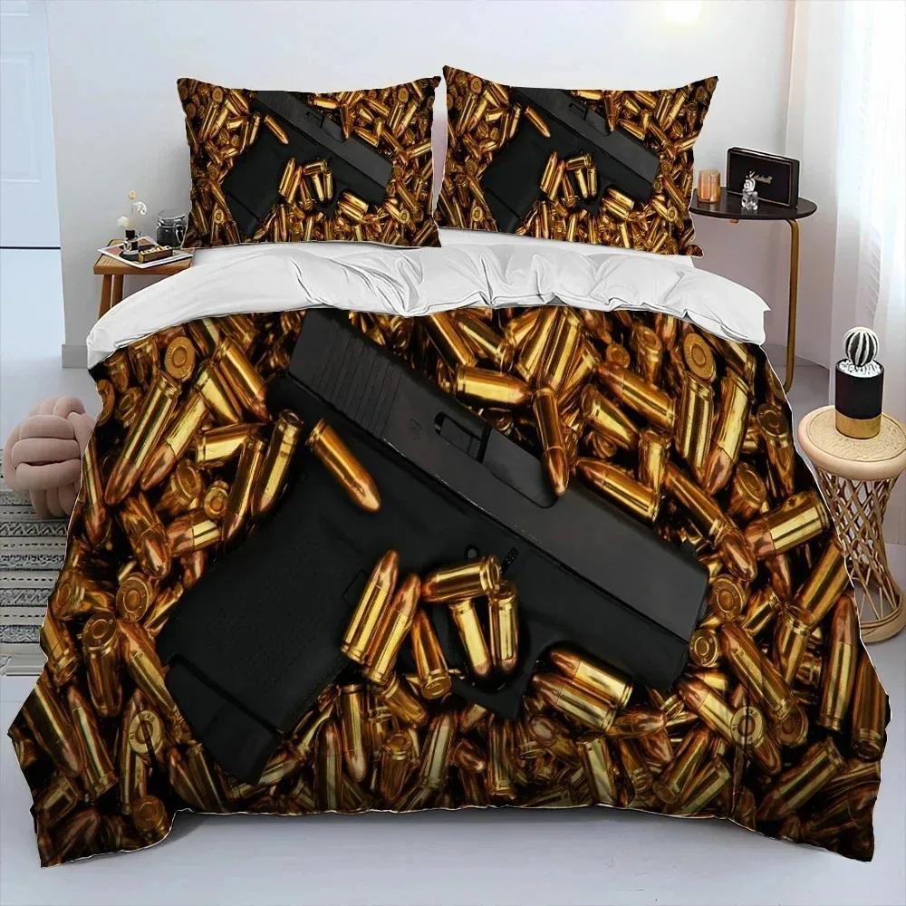 3D Rifle Revolver Cartridge Gun Comforter Bedding Set,Duvet Cover Bed Set Quilt Cover Pillowcase,King Queen Size Bedding Set