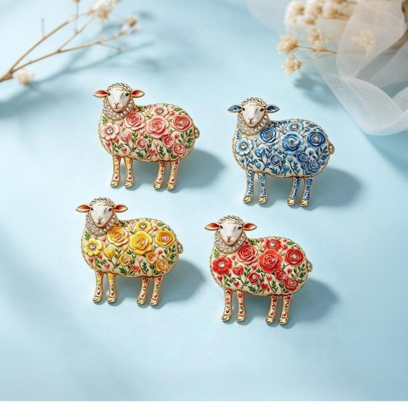 Fåre Mode Broche 4 Farver Rhinsten Blomstret Design Gedens År Mindesmærke Reversnål til Forretningsanledninger