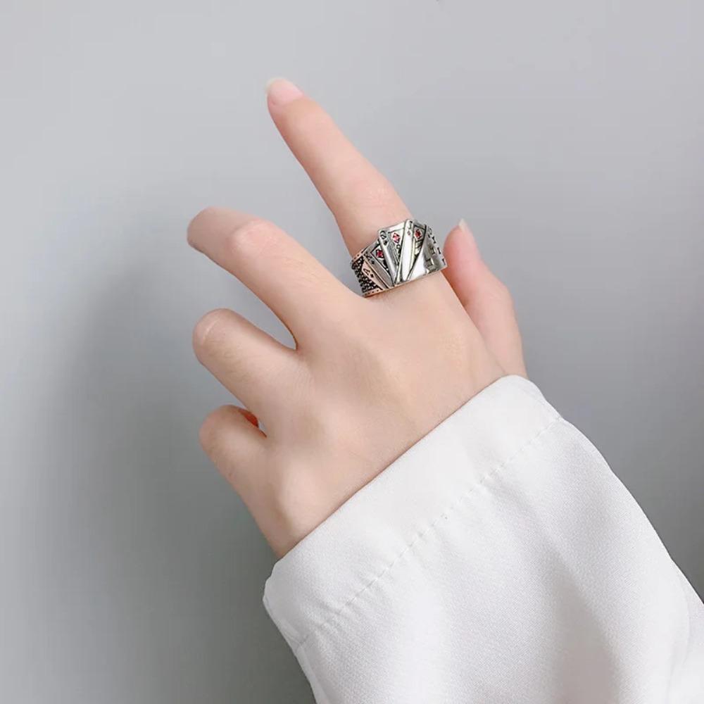 Retro Royal Flush Poker Ring For Men Punk Gothic Rock Hiphop Open Ring Unisex Accessories Handmade Designer Jewelry Lover Gift
