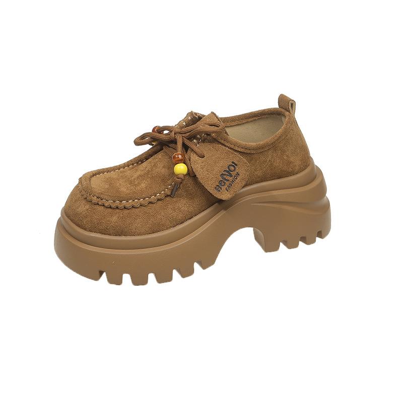 

Популярная в 2025 году женская обувь в стиле ретро с круглым носком на шнуровке, на платформе в британском стиле, универсальные туфли с небольшой бахромой, тренд женских туфель 40 верблюд