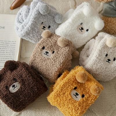 Damen Socken Winter Niedlicher Bär Korallenfleece Flauschige Socken Weiblich Herbst Fröhliche Lustige Socken Für Mädchen Warm Winter Weiblich Zuhause