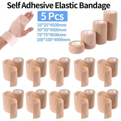 5 Stuks 2,5/5/7,5/10cm Zelfklevend Elastisch Verband Cohesief Non-woven Wraps Tape Wegwerpbaar voor Sport Vinger Pols Been Fixatie