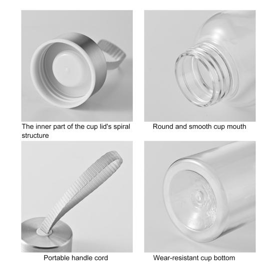Plastic Water Bottle Leak Proof Portable Transparent Water Cup with Sealing Lid And Strap Water Container for Hot Cold Drinks Outdoor Office Travel