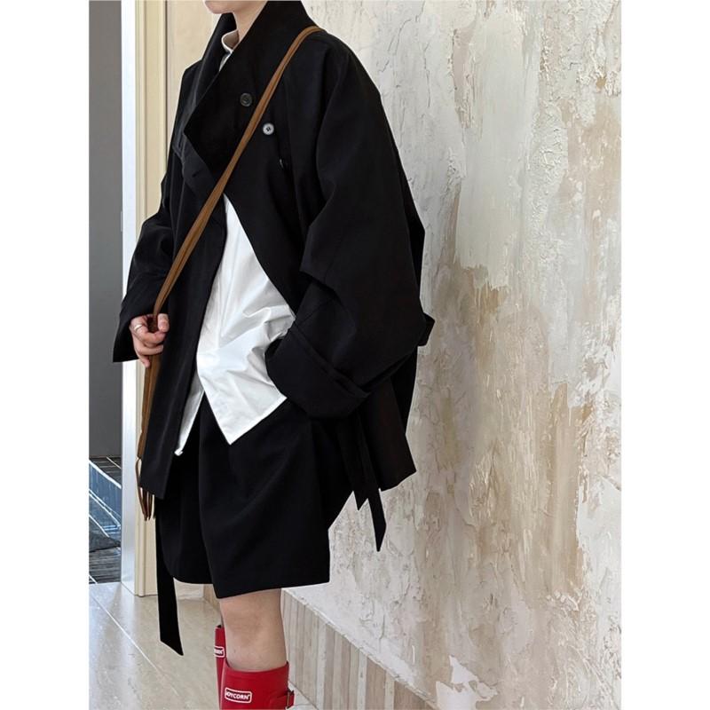 Johnature Autumn Solid Color Stand-up Collar Cropped Trench Coat Jacket Women Lace-up Fashion Korean Coats