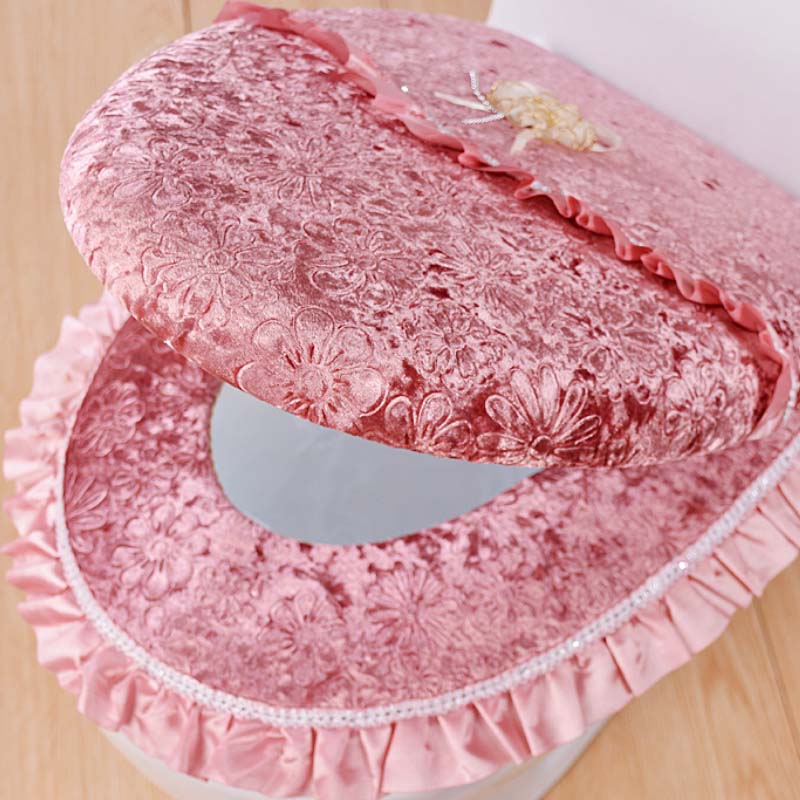 

Золотой бархатный кружевной комплект из двух частей с бриллиантами и подушкой на сиденье для унитаза, набор из двух частей 2pcs