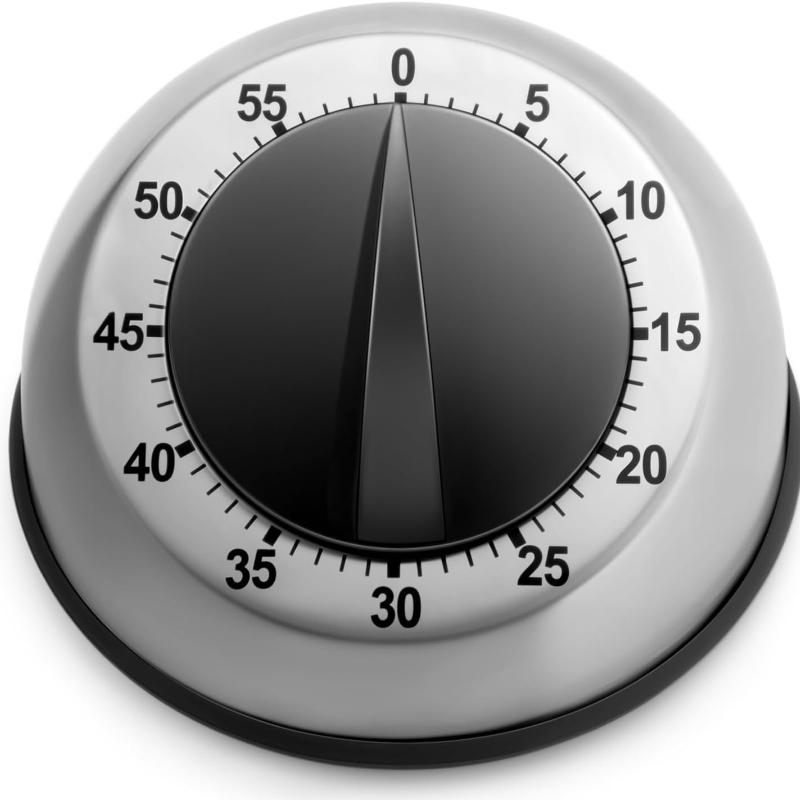 

Кухонный таймер для готовки, Магнитный таймер шеф-повара - Батарейки не требуются - Громкий сигнал, Механические ручные настольные таймеры - Магнитная задняя часть часов, чёрный