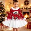 Kids Long Sleeve Christmas Dress, Merry Christmas Print Faux Fur Collar Bow Decor Princess Dresses for Girl Holiday Party Wear