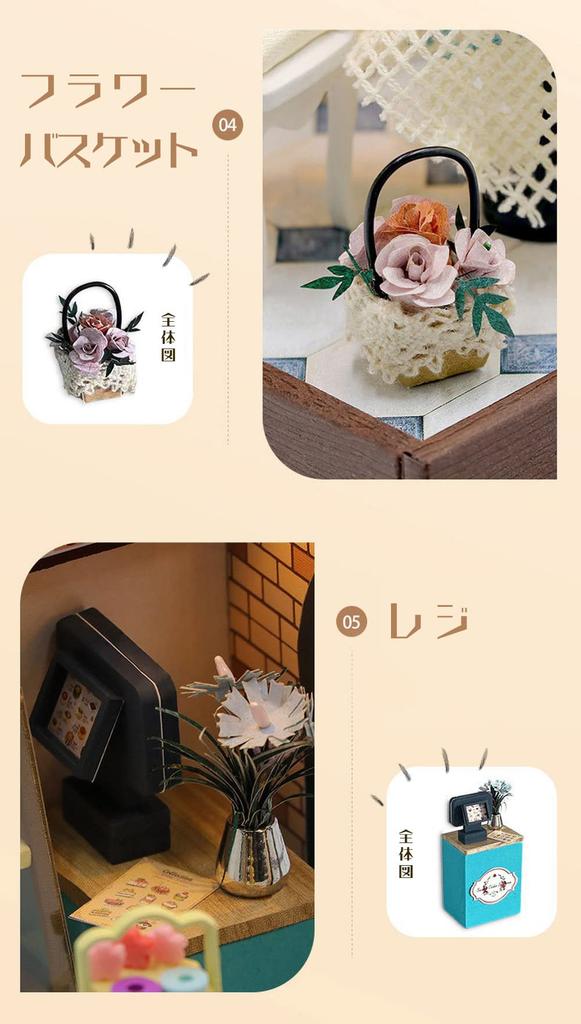 moin moin Dollhouse Miniature DIY Kit Set Instructions Coffee Cake Cube Box LED Light Acrylic Case Building Tools [English Included] Palm-Sized Cafe,