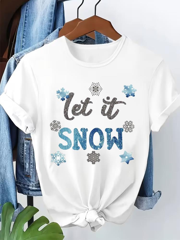 (Asian Size) watercolor cute Short Sleeve T-shirts Merry Christmas Women's Top O-neck T Shirt Print  Fashion Casual New Year Clothing Graphic Tee