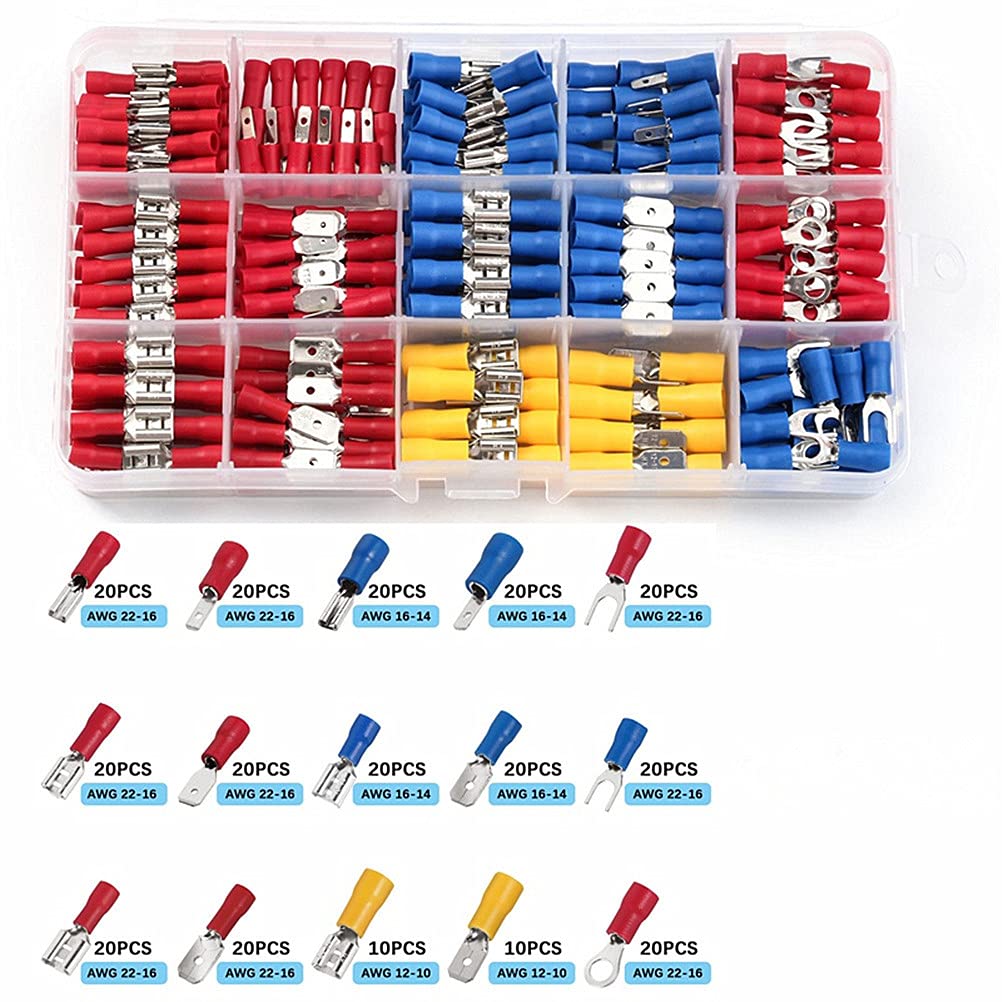 280pcs Set Kit Cable Lugs Assortment Kit Wire Flat Female and Male Insulated Electric Wire Cable Connectors Crimp Terminals Set