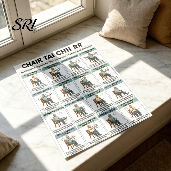 Stuhlübungen für Senioren 3er-Set Tai Chi Übungsposter Set Sitzendes Training Heim-Fitnessplan Geringe Belastung Gleichgewicht Krafttraining Anleitung Senior