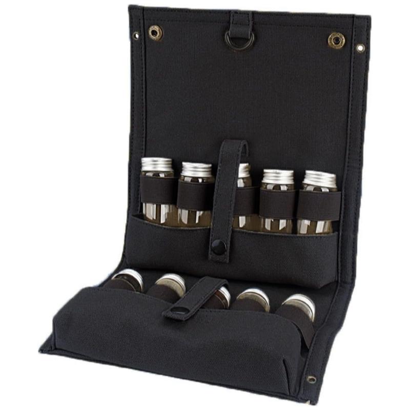 

Canvas Seasoning Storage Bag Portable Spices Bag Camping Condiments Organizers with 10 Spices Jar For Outdoor Cooking чёрный