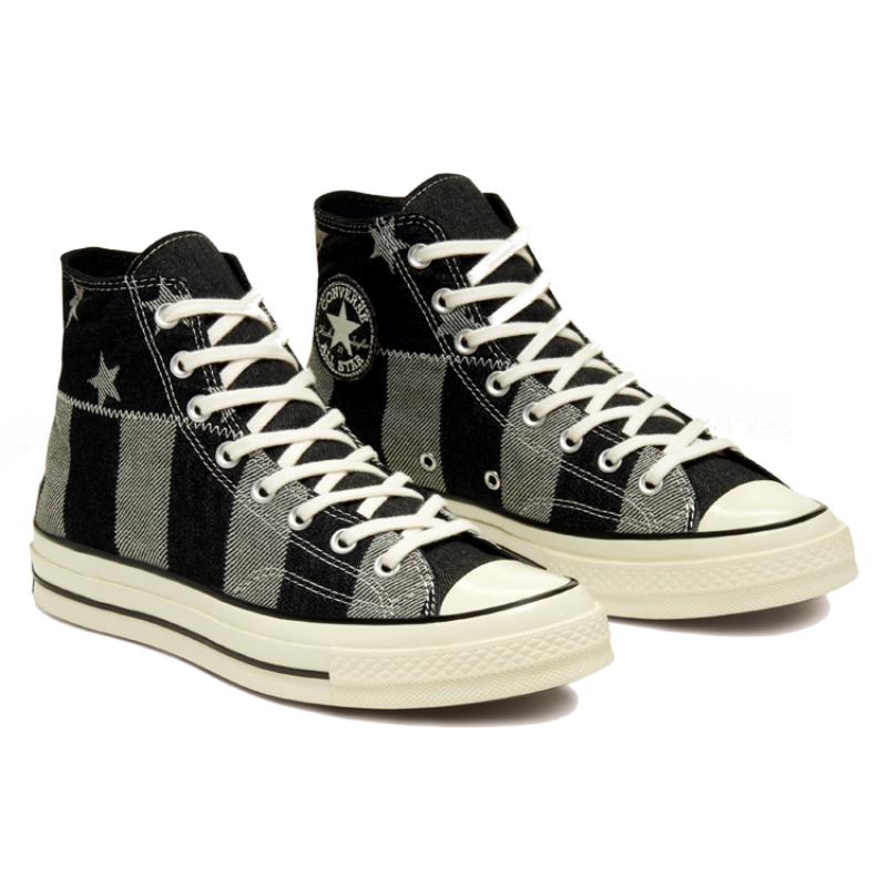 Converse Chuck 1970er Amerikanische Flagge Vintage Vielseitig High Top Leinwand Unisex Schwarz und Grau