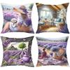 Lavender Themed Decorative Pillows With Country Scenes Polyester pillowcase, sofa decorative cushion cov Headboard Pillow