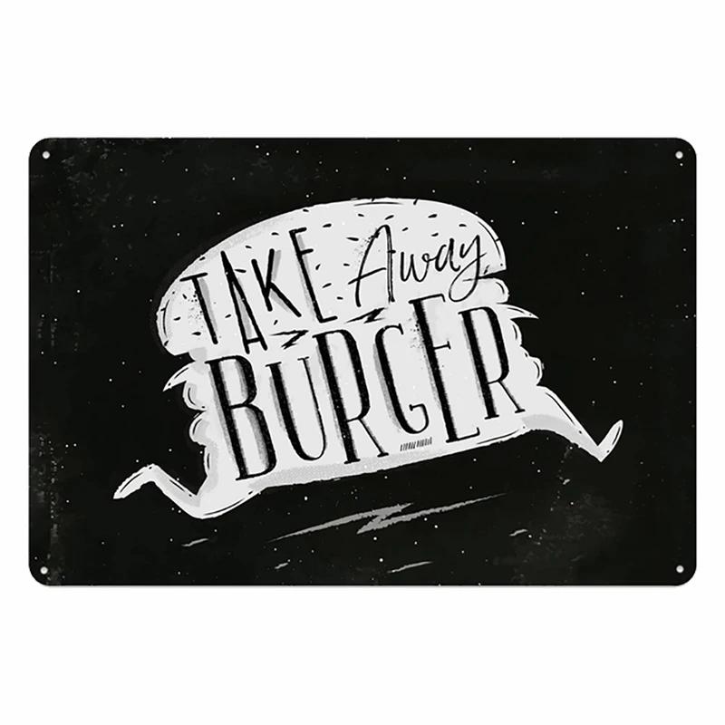 Hot Burgers Plaque Metal Tin Sign Vintage Poster Fried Chicken Retro Plate Wall Decor for Kitchen Restaurant Shop