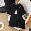 Plus Size Women's Doll Collar Short Sleeve Waist-Cinching Summer Dress - Flattering & Loose Fit