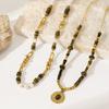 European and American light luxury retro tiger's eye stone necklace women's explosive sweater chain stainless steel collarbone neck chain fashion 