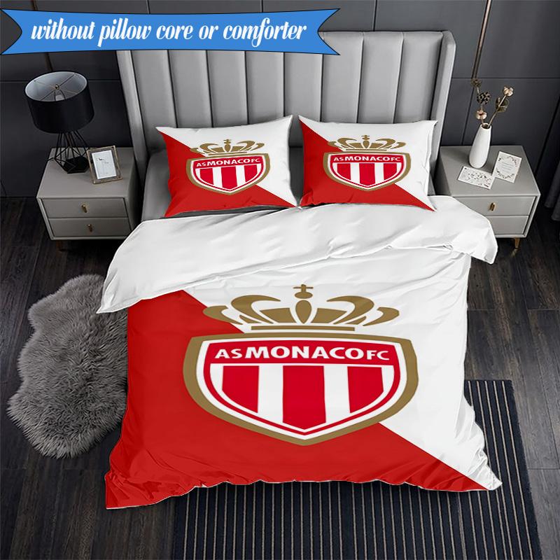 3PCS Monaco Football Club Printed Soft Bedding Set,Including 1pc Duvet Cover And 2pcs Pillowcases Perfect for Bedroom, Dormitory, Fan Gift