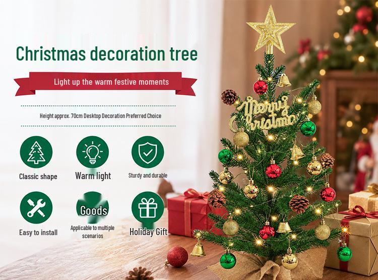 70cm Pre-Lit Simulation Christmas Tree with Dense PE Pine Needles – Floor-Standing Holiday Decor.