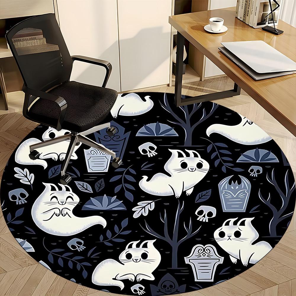 1PC Ghost Cats Office Round Area Rug, Mat Suitable For Office, Under Office Chairs Bedroom Living Room Home Decor, Room Deco