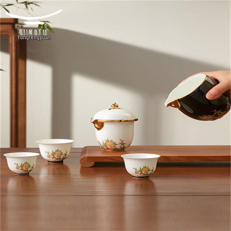 Yongfengyuan Pomegranate Garden Ceramic Travel Tea Set