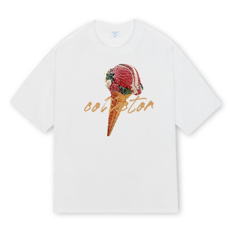 New Summer Pure Cotton Round Neck Men's Cartoon Ice Cream Harajuku Short-sleeved T-shirt Chinese Style Loose