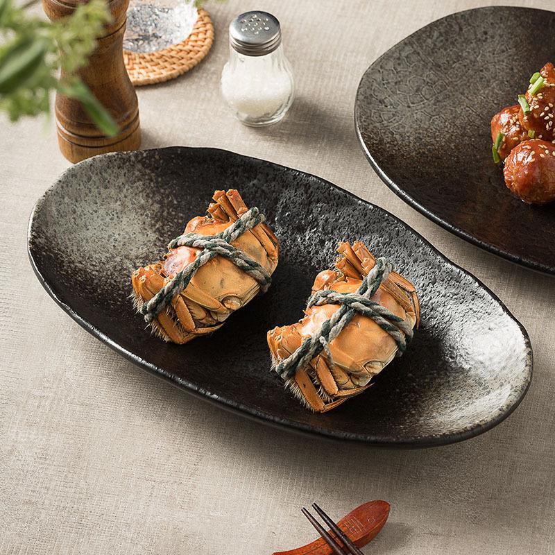 Large Ceramic Fish Plate Oval Plate Household Fish-Shaped Plate Kiln-Changed Steamed Fish Plate Restaurant Restaurant Plate Tableware