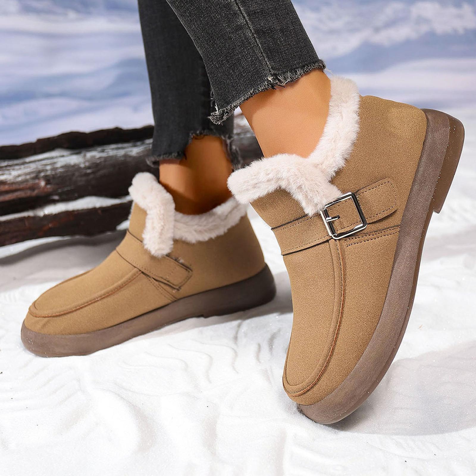 

Ladies Fashionable Solid Color Low Heel Leather Face Round Toe Mid Top Boots 41