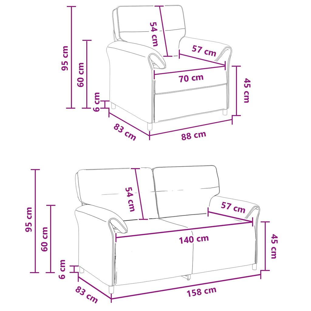 Sofa Set 2 pcs. Pink Fabric