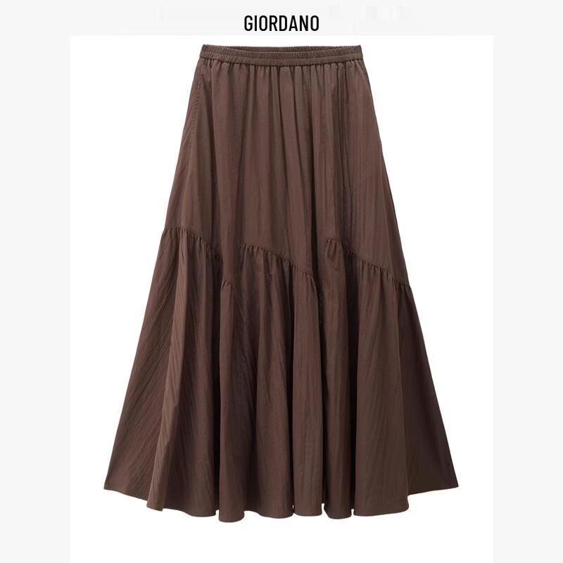 Giordano Women s Paneled Pleated Elastic Waist A-Line Midi Skirt XL