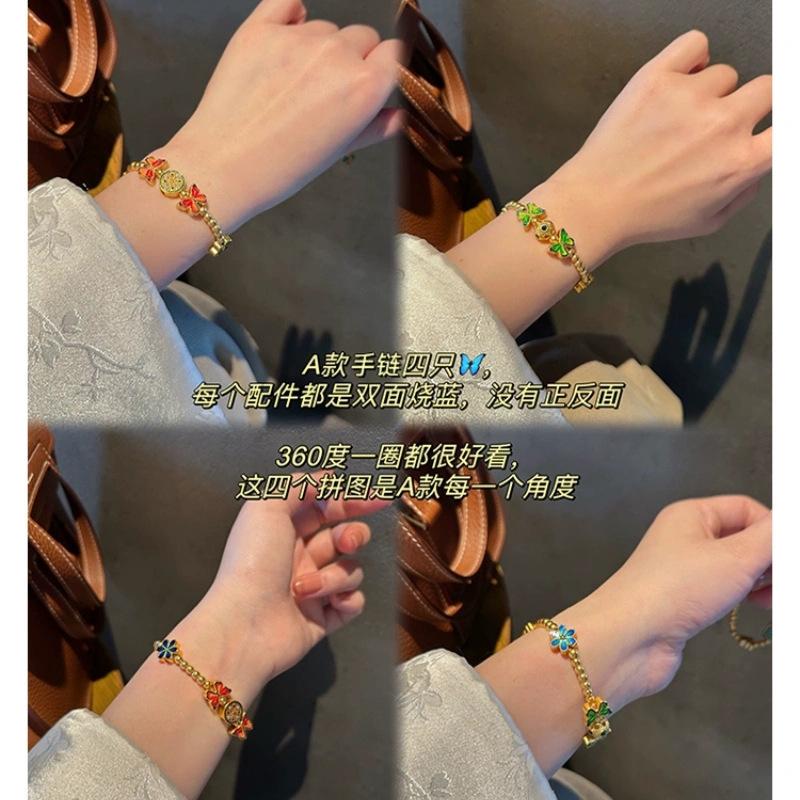 Gold Shop-style Bracelet, Traditional Sand Gold Bracelet, Enamel-coated Colorful Butterfly Bracelet, Gift for Women