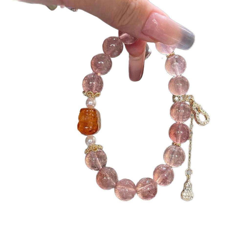 Lucky fortune·New Chinese-style natural pink crystal bracelet for women, brings good luck and enhances charm, niche design for close friends with a