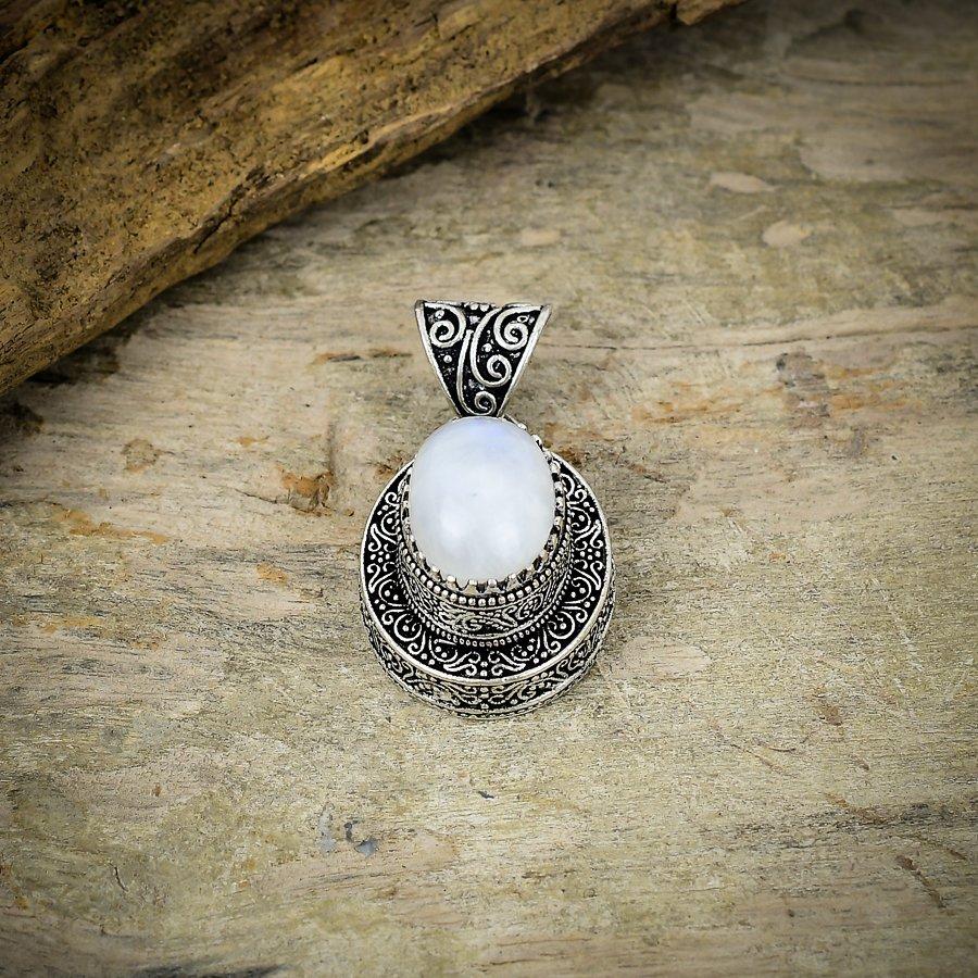 Rainbow Moonstone Gemstone 925 Sterling Silver Jewelry Pendant 1.69" M-50