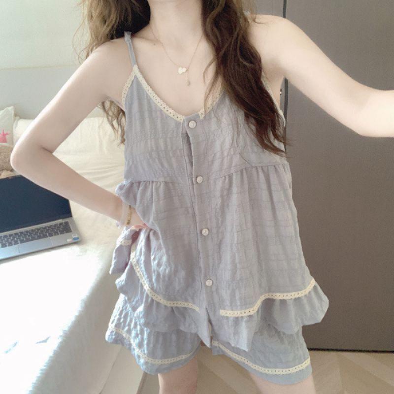 Women's Summer Pajama Set: Sweet Loose Camisole & Shorts with Removable Chest Pads