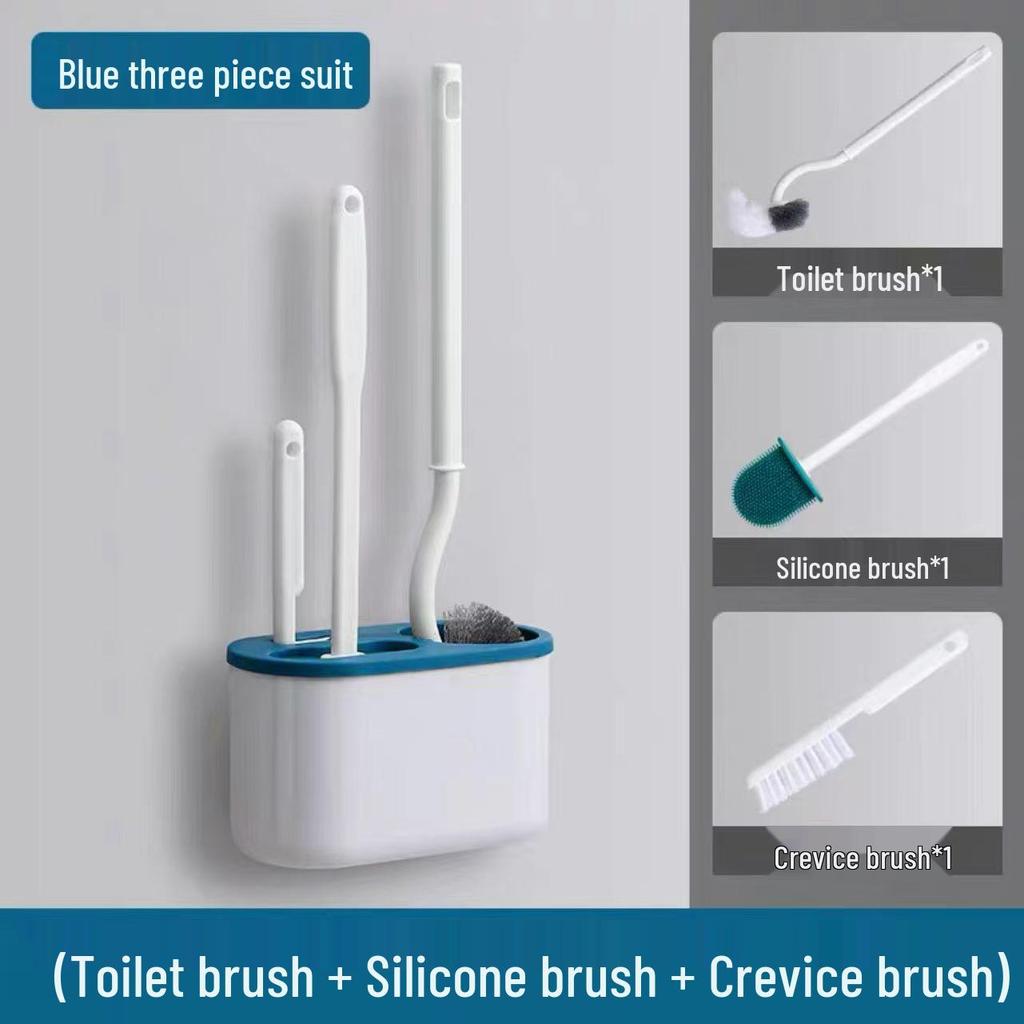 Silicone Japanese Wall-Mounted Elbow Toilet Brush with Base and Hard Bristles